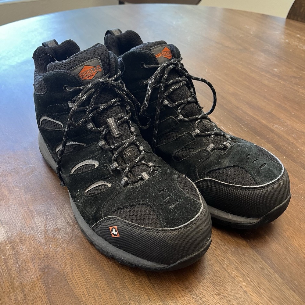 Merrell ASTM F2413-18 Mens 9W Black Work Boot Steel Toe Slip Oil Resistant MOAB